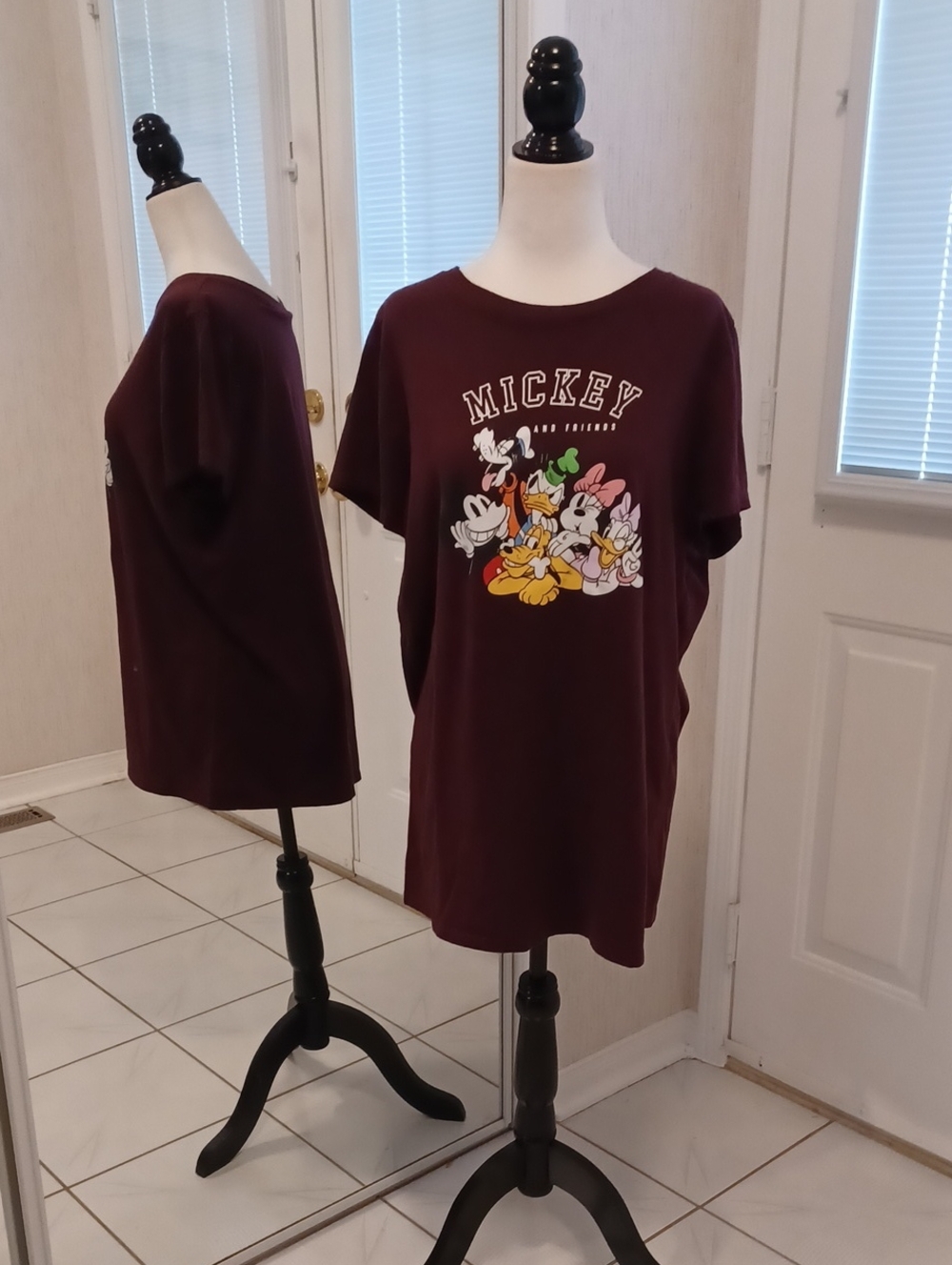 4/$80 Disney Mickey & Friends Burgundy Graphic Tee - Fits Size XL